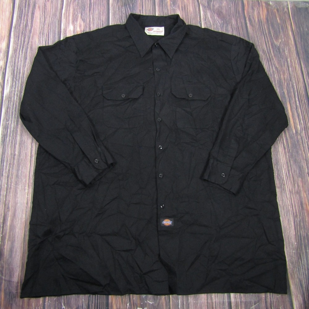 Dickies Shirt Mens 3XL Black Solid Long Sleeve Button Up Workwear Pockets‎